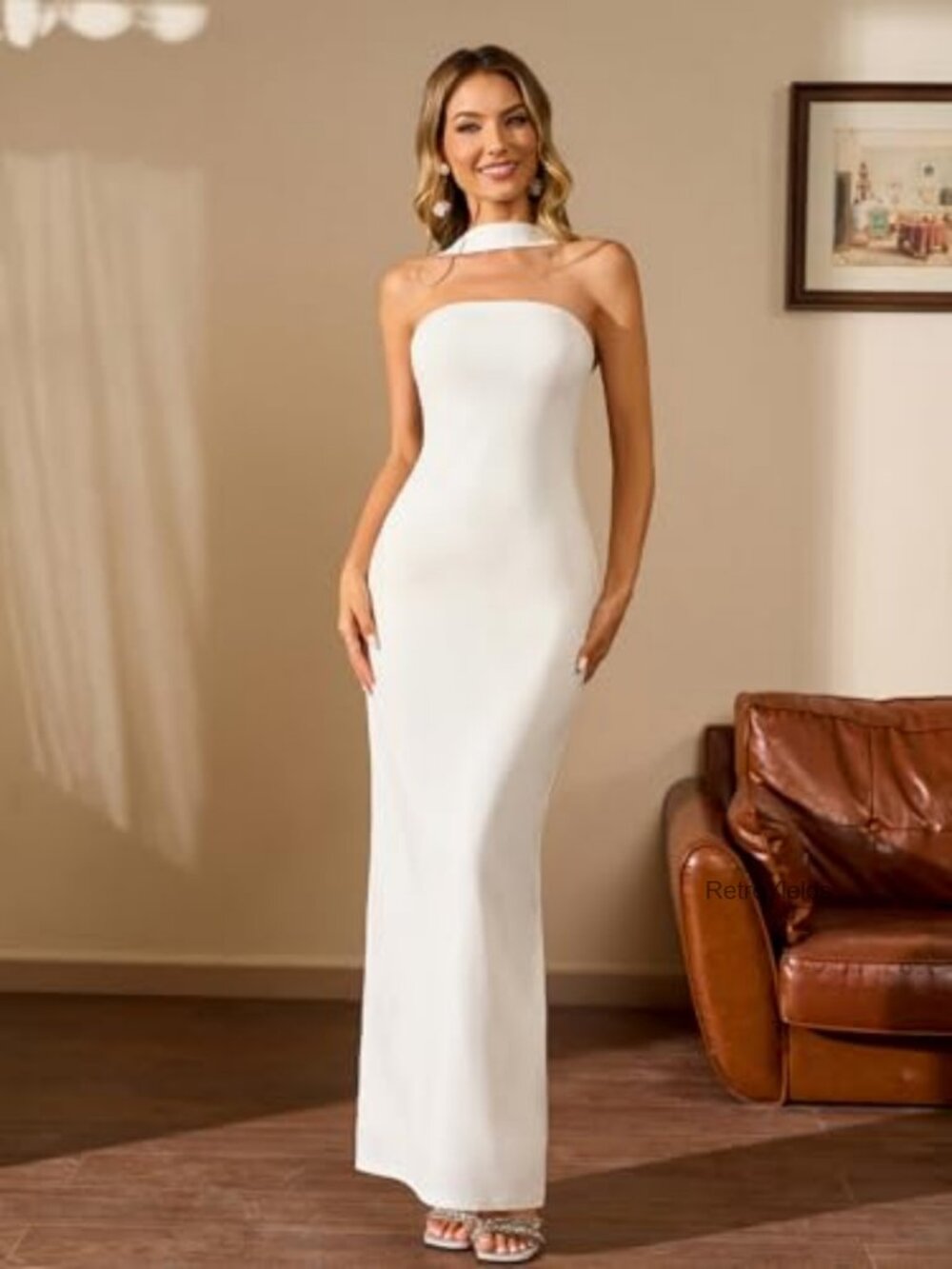 Formal Wedding Guest Bodycon Maxi Dress Halter Neck Backless - Picture 4 of 6